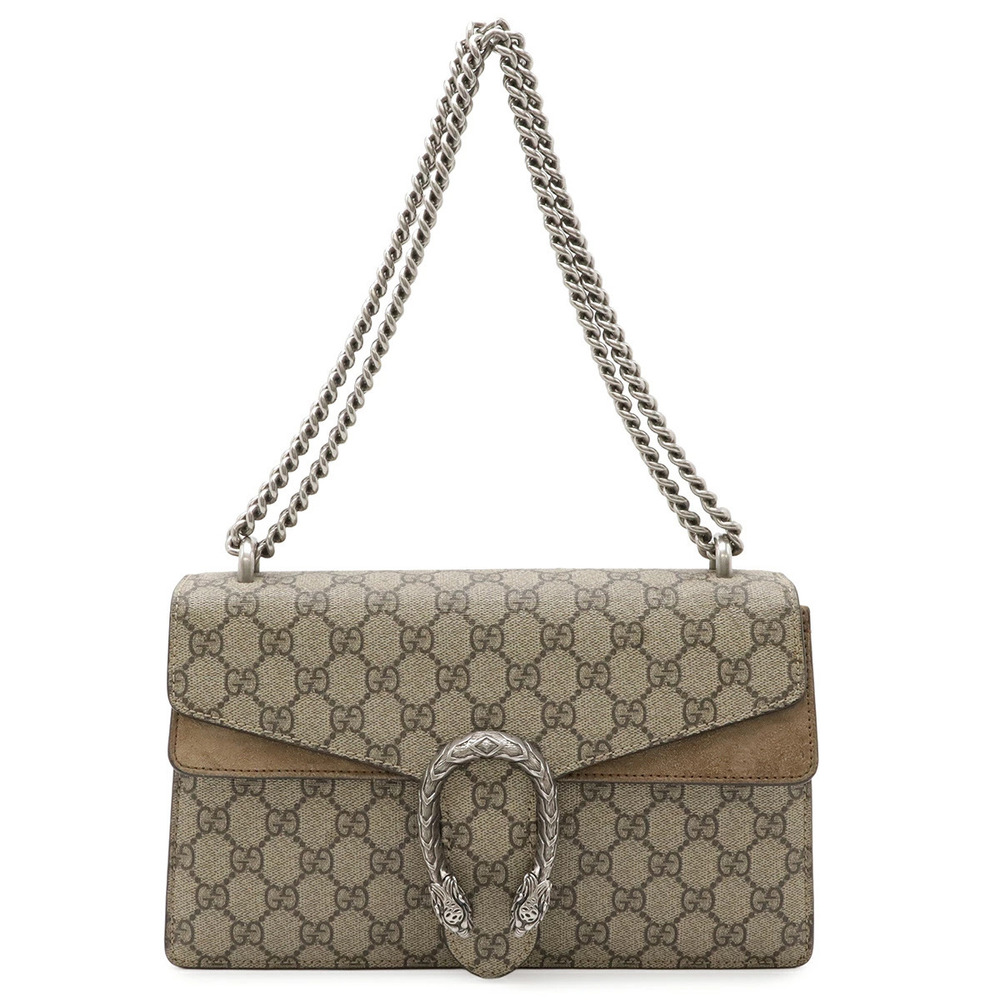 Gucci Dionysus GG Supreme Shoulder Bag Chain Strap Tiger Head Suede Beige Cream
